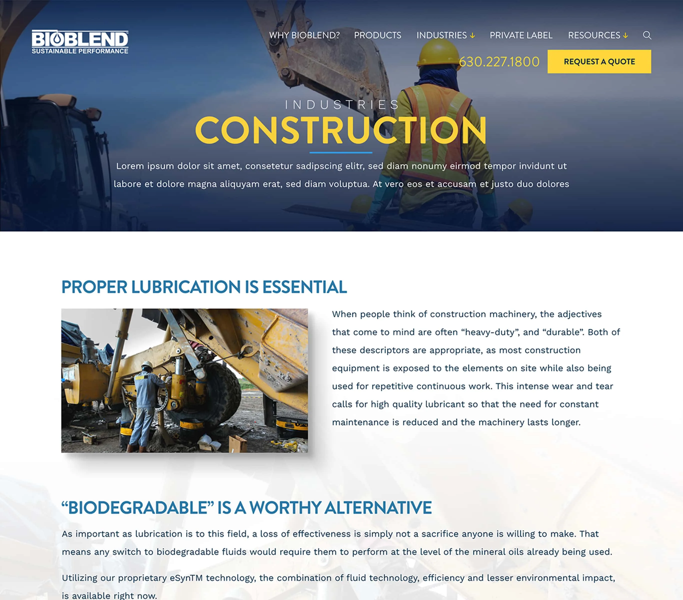 Bioblend industry page design