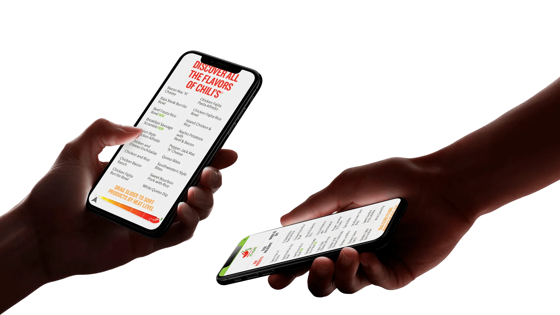 Chilis at Home mobile design in hand mockups