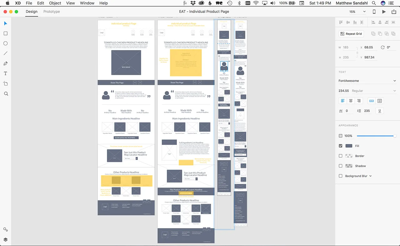EAT high fidelity wireframes