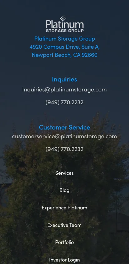Platinum Storage mobile content screen