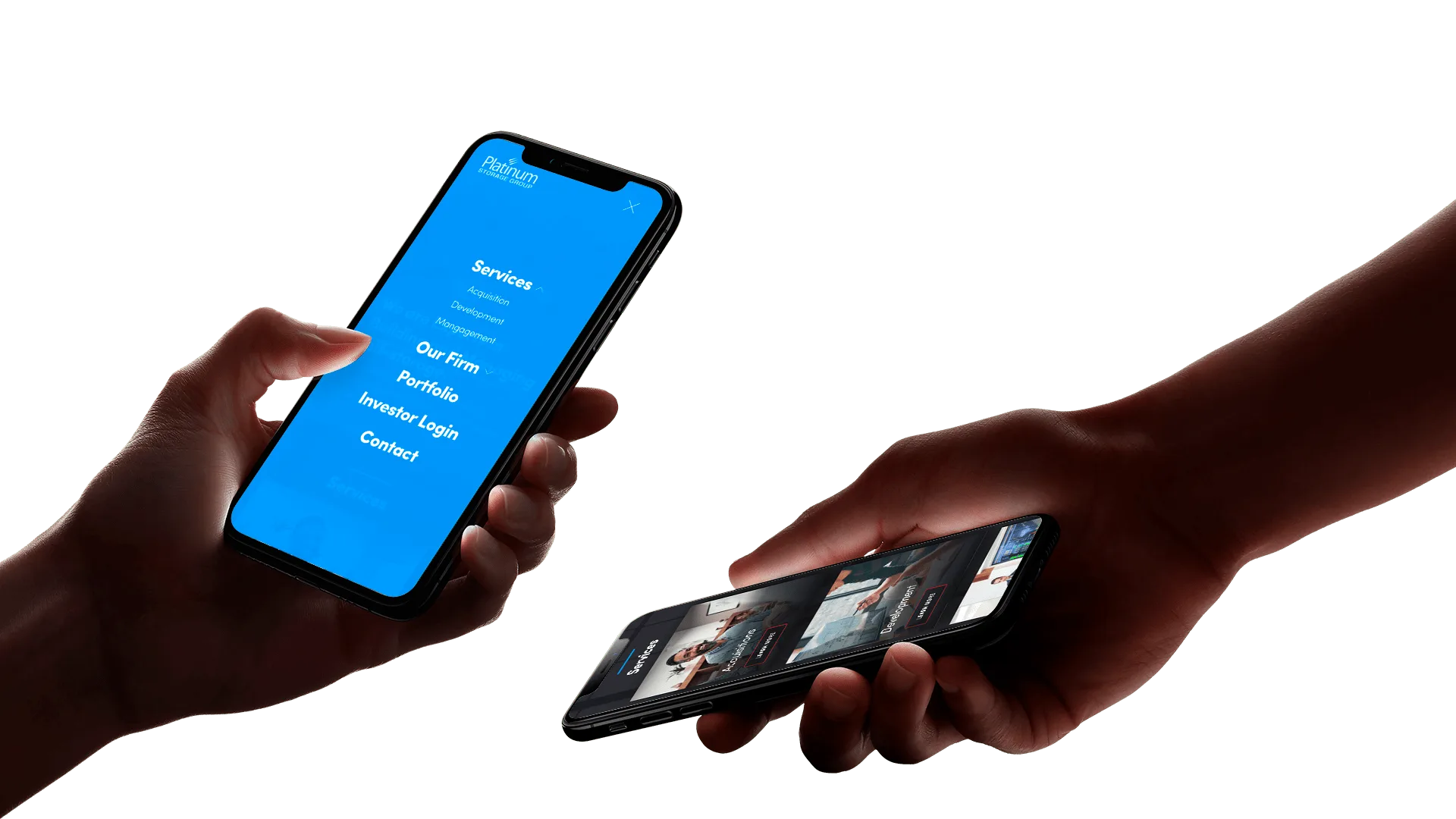 Platinum Storage mobile design in hand mockups