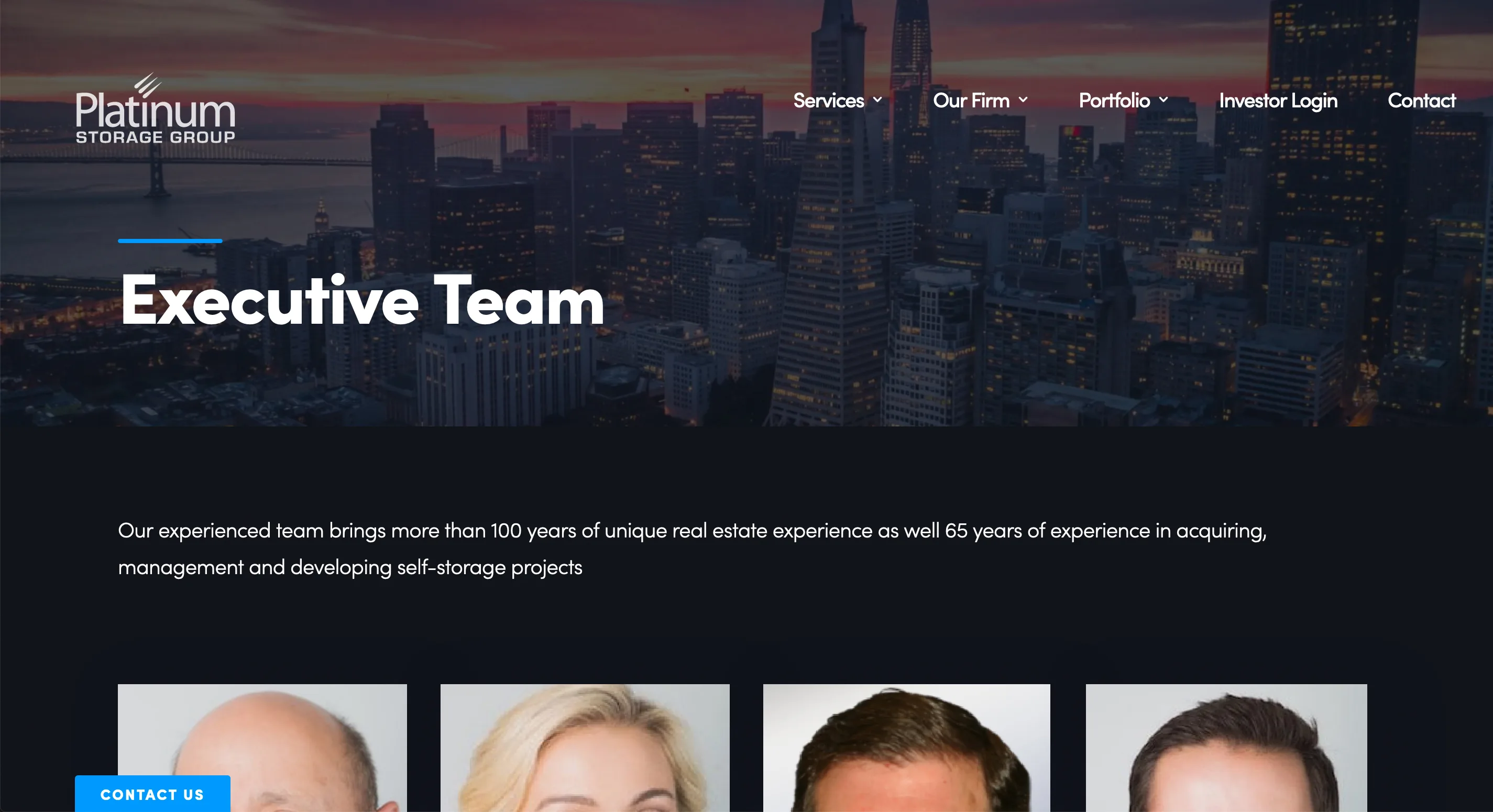 Platinum Storage team page design