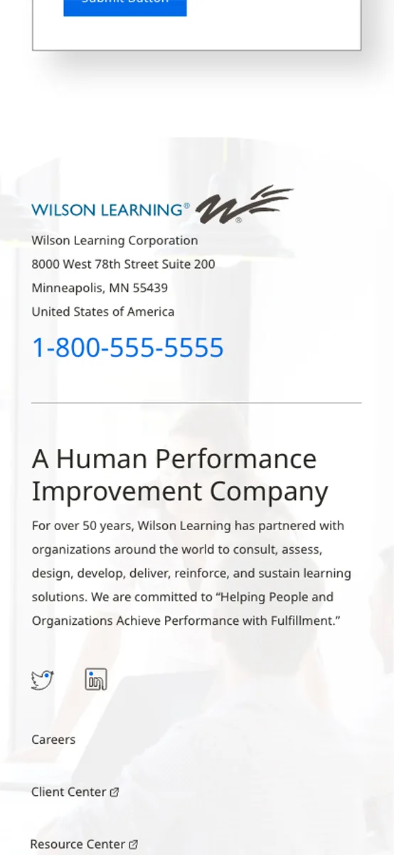 Wilson Learning mobile footer design