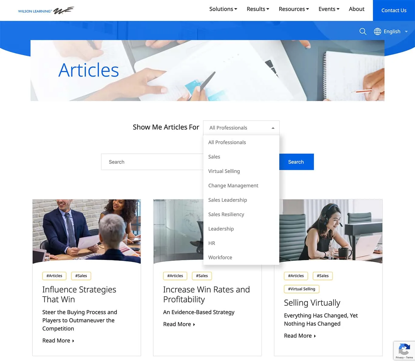 Wilson Learning resource page design