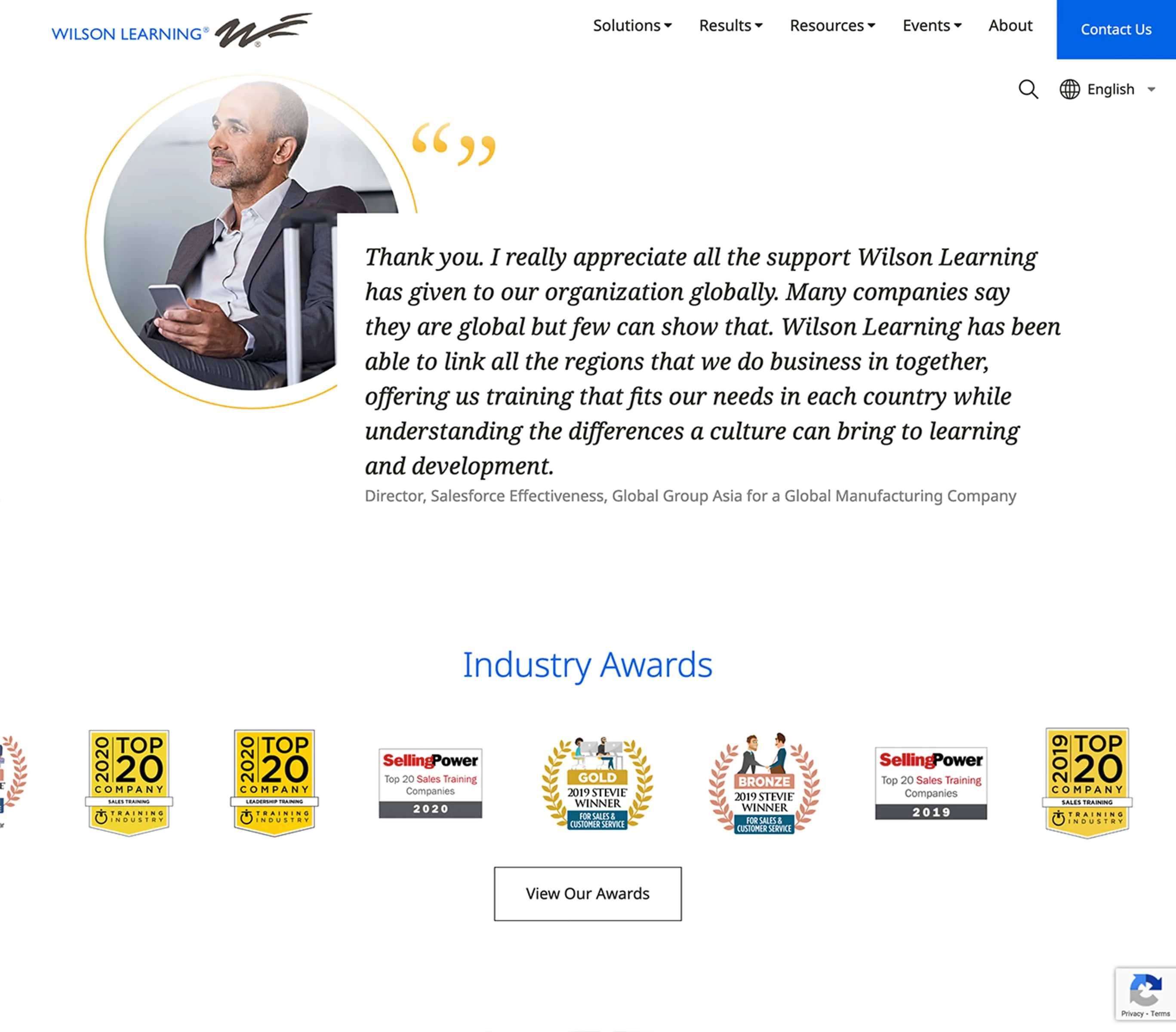 Wilson Learning testimonial page design