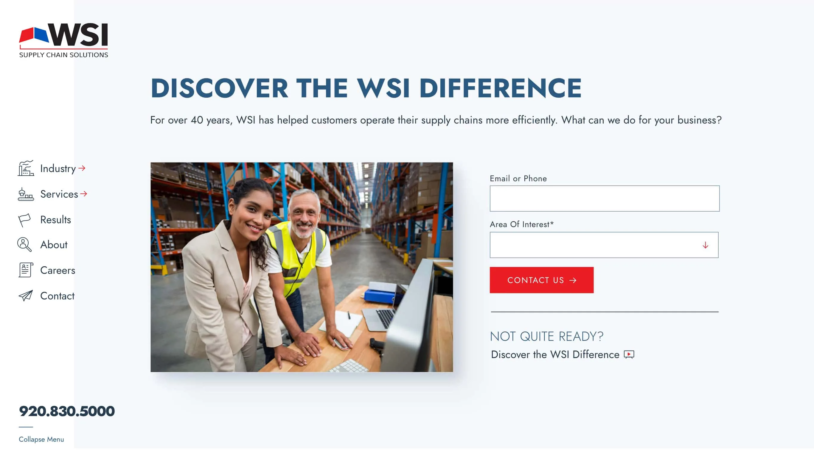 WSI Solutions contact page design